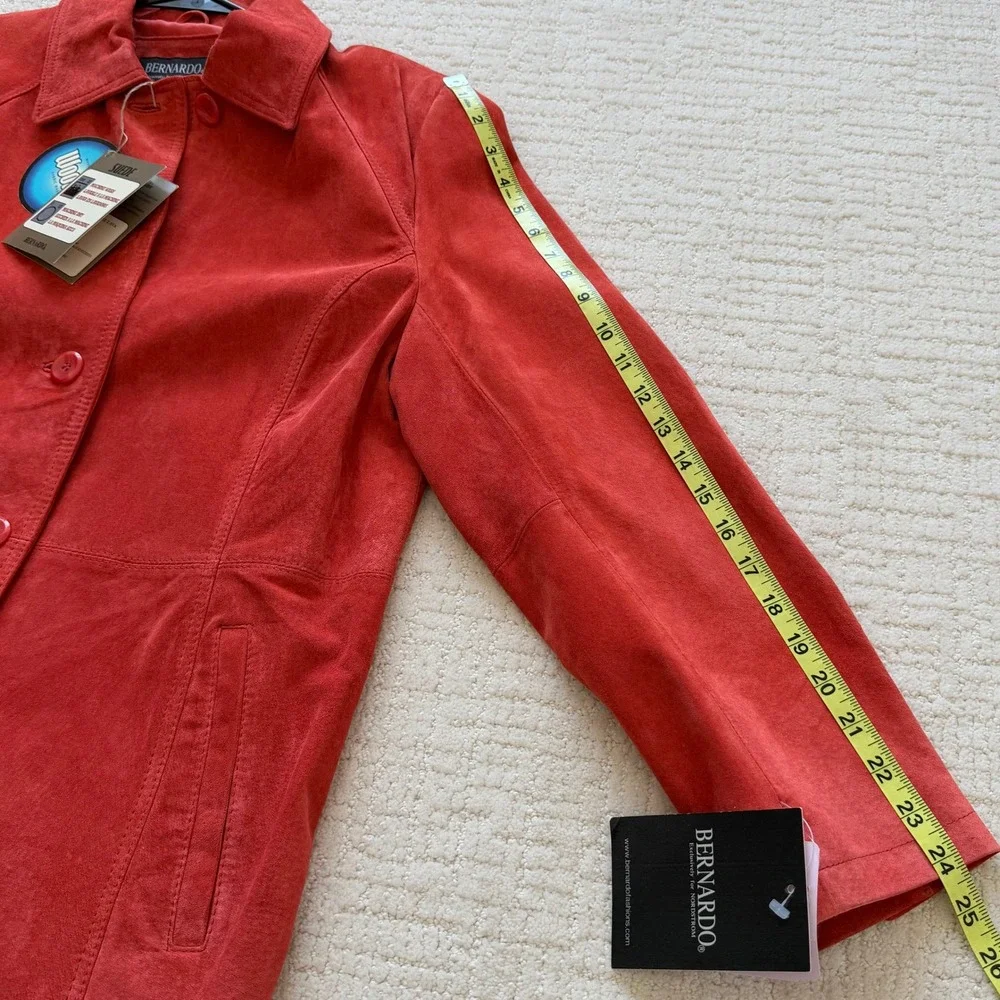 Bernardo Washable Suede Leather Jacket‎ Coat Papaya Orange Large NWT